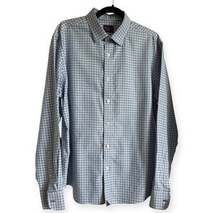 UNTUCKit Large Men’s Large Button up shirt white and blue checkered EUC 0083
